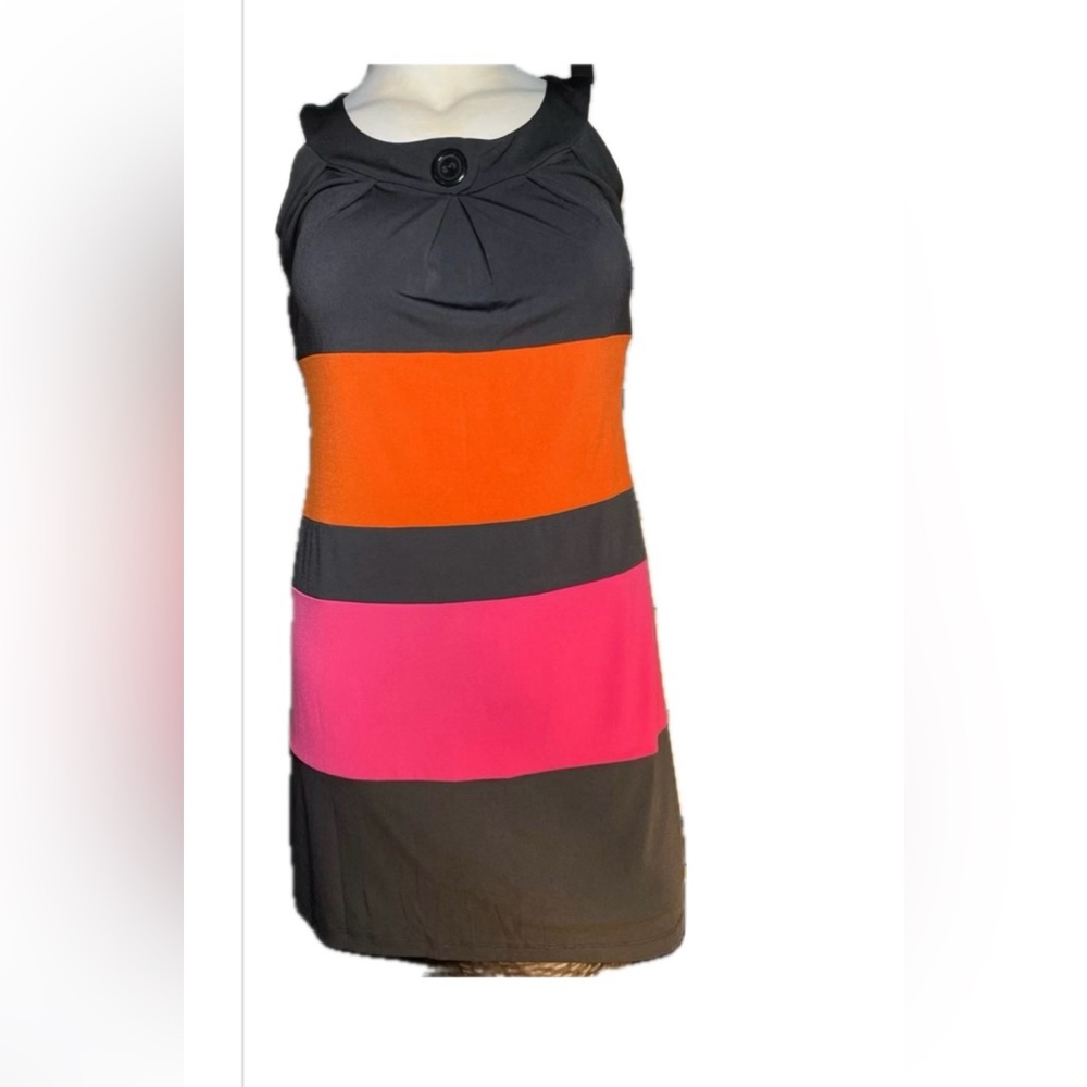 EnFocus Studio Dress | BLACK  • ORANGE •HOT PINK STRIPED | Size 8